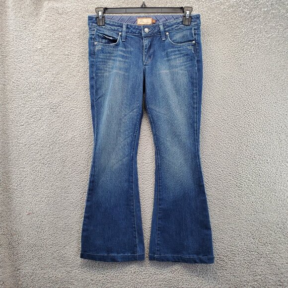 Paige Jeans Womens 28 (32x28) Blue Jean Premium Denim Manning Low Rise Flare - Picture 2 of 11